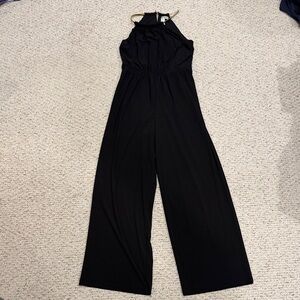 Emma & Michele Black Wide Leg Jumpsuit Size Medium Gold Detail C11-080